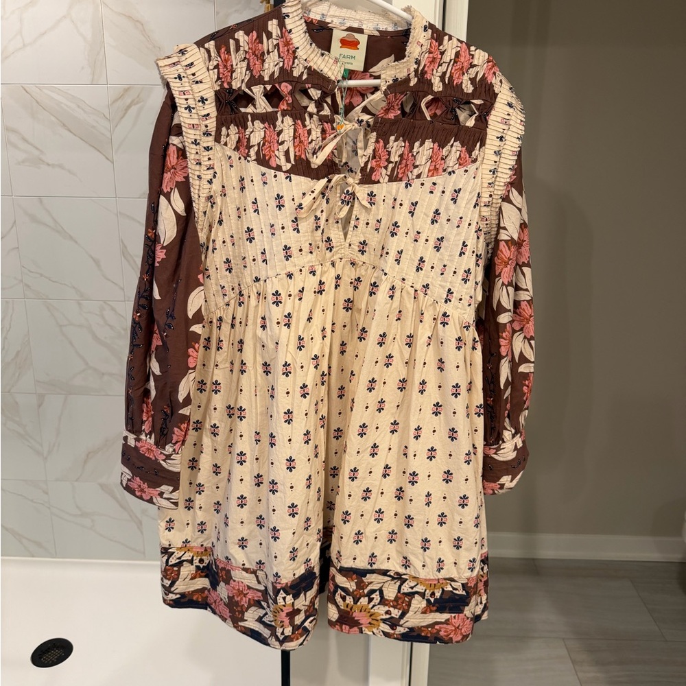 Ainika Maxi Floral Cream Open Yoke Mini Dress